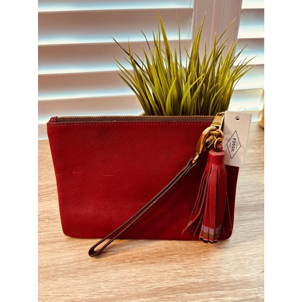 Fossil Red Leather Wristlet Small NWT